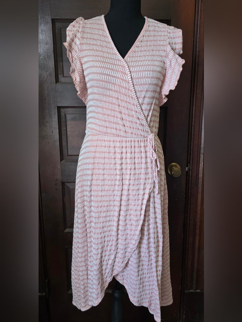 Caution To The Wind Pink and White Striped Wrap Dress